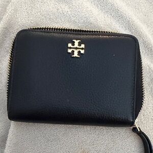 Tory Burch Black Leather Wallet with Gold Logo